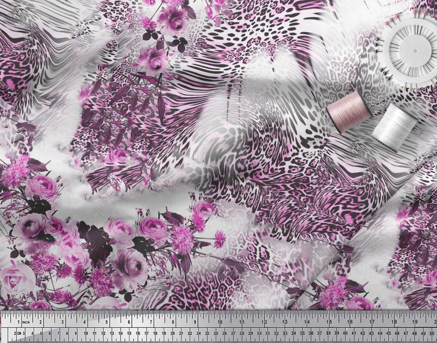 Soimoi Velvet Pink Fabric by The Yard - 58 Inch Wide - Rose Floral & Leopard Print Animal Skin Fabric for Upholstery, Drapes & DIY Fashion Projects - Safari Chic Home Decor & Clothing Material