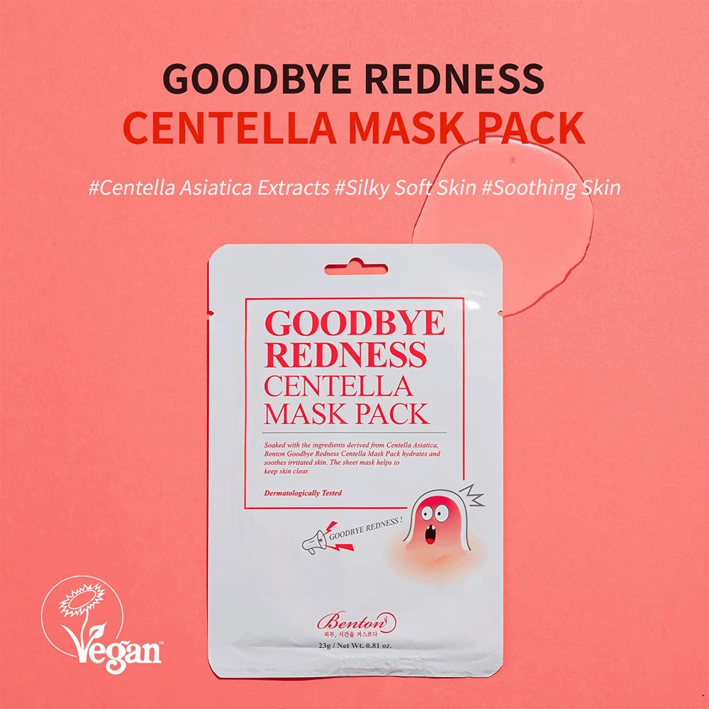 Benton Renewal Goodbye Redness Centella Cica Soothing Face Mask Pack (10 Sheets) - Korean Skincare for Sensitive Skin & Redness Relief - Perfect for Post-Treatment, Sunburn & Acne Recovery