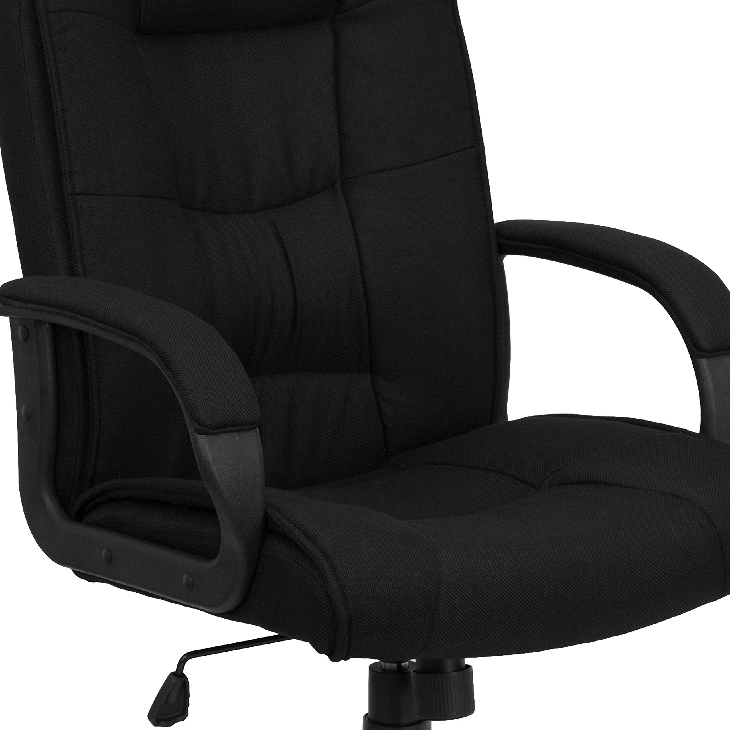 Ergonomic High Back Black Fabric Office Chair with Multi-Line Stitch & Swivel Base - Adjustable Arms for Home & Workspace Comfort