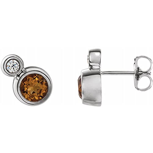 Citrine and Diamond - 0.03 Ctw,Size-3 mm