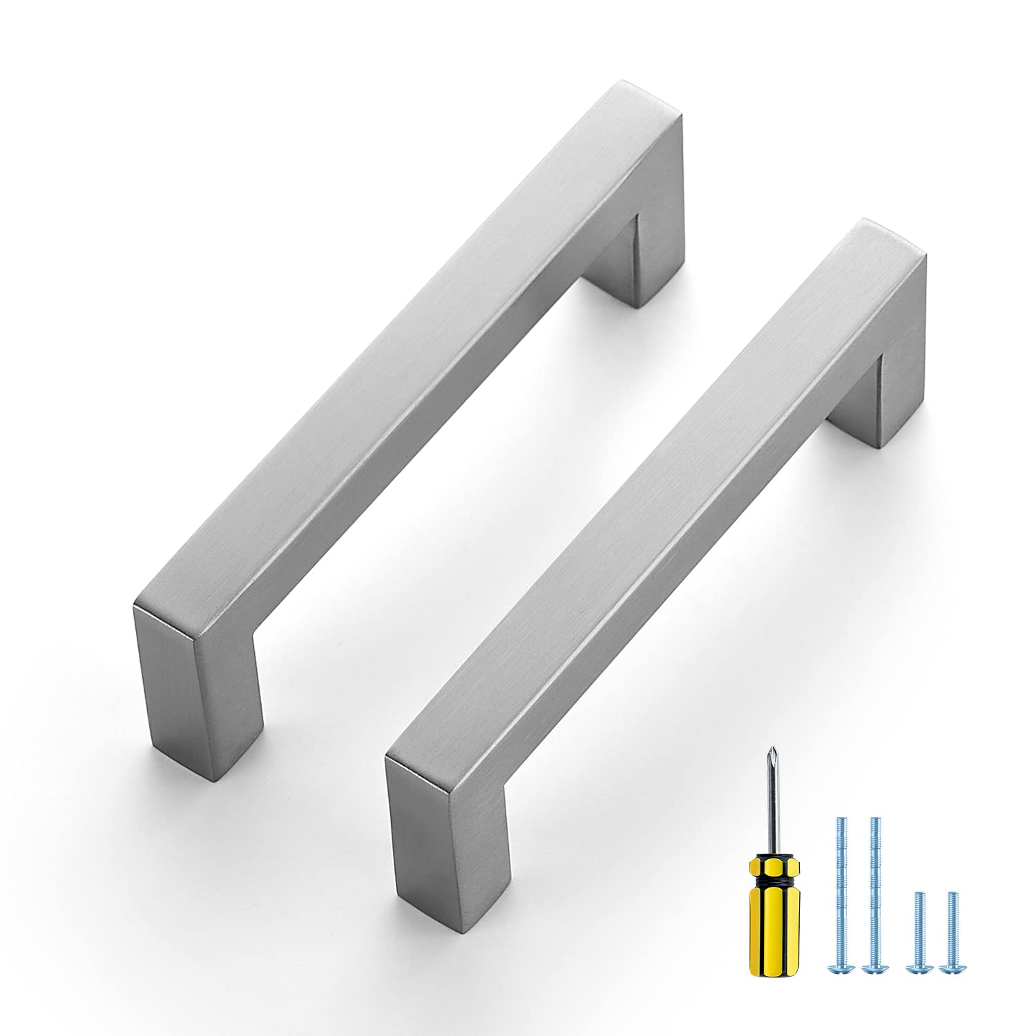Ravinte 15-Pack Brushed Nickel 4.5 Inch Square Cabinet Pulls - Stainless Steel Kitchen Cabinet Handles with Screwdriver Included | Perfect for Modern Kitchen, Bathroom & Office Cabinets