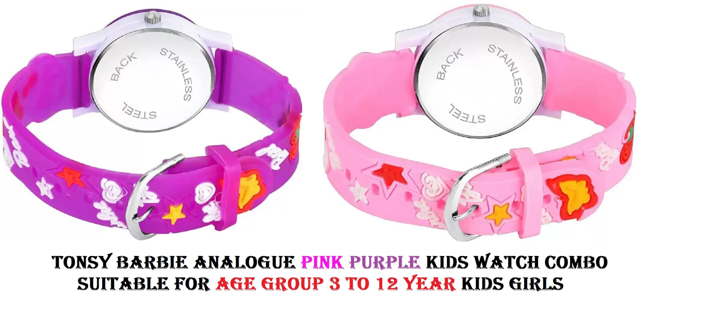 TONSY Analog Barbie Pink & Purple Kids Girls' Combo Watch Set (Pack of 2) - Perfect Birthday Gift for Girls, Fashion Accessory for School & Playtime