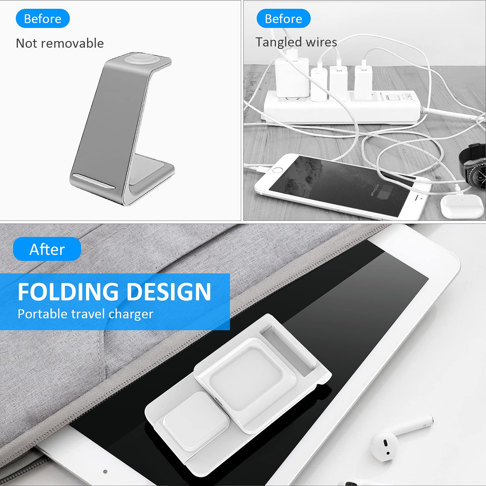 3-in-1 Foldable Wireless Charging Station - 18W Fast Charger for iPhone 16/15/14/13/12 Pro Max & Galaxy S23 | Portable Travel Charger for Apple Watch Series 9/8 & AirPods Pro/4/3/2 | Perfect for Home, Office & Travel Use