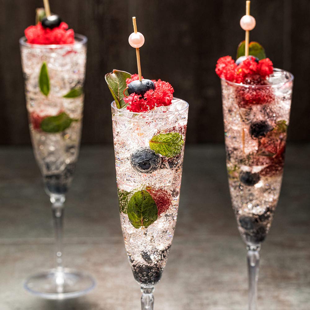 100-Pack 4 oz Clear Plastic Champagne Flutes - Disposable Tall Mimosa Glasses with Elegant Lace Design for Weddings, Parties & Events - Perfect for Champagne, Cocktails & Beverages (BPA-Free)