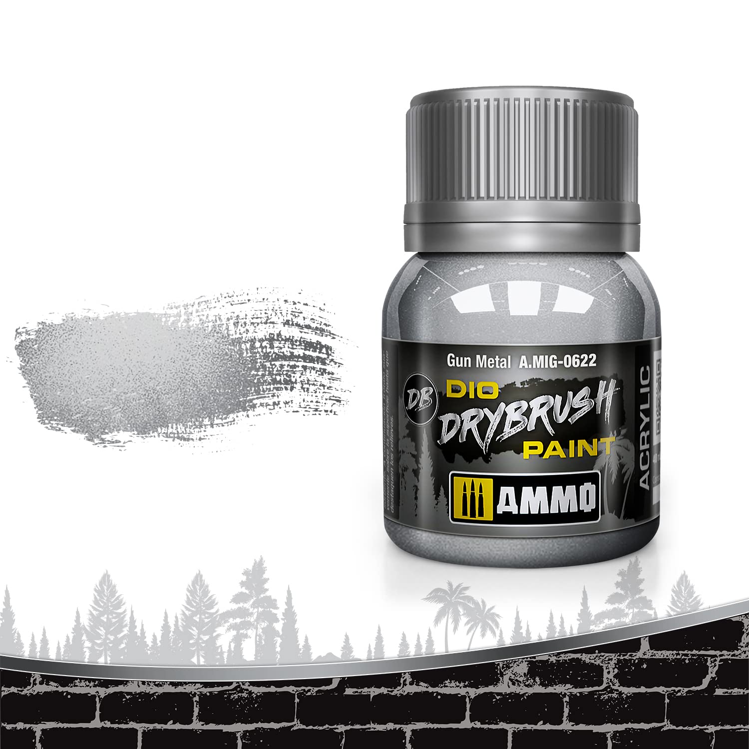 MIG-0622 Drybrush Gun Metal Paint - 40ml Jar for Miniature Models & Scale Figures - Perfect for Warhammer, Dioramas, and Model Kits