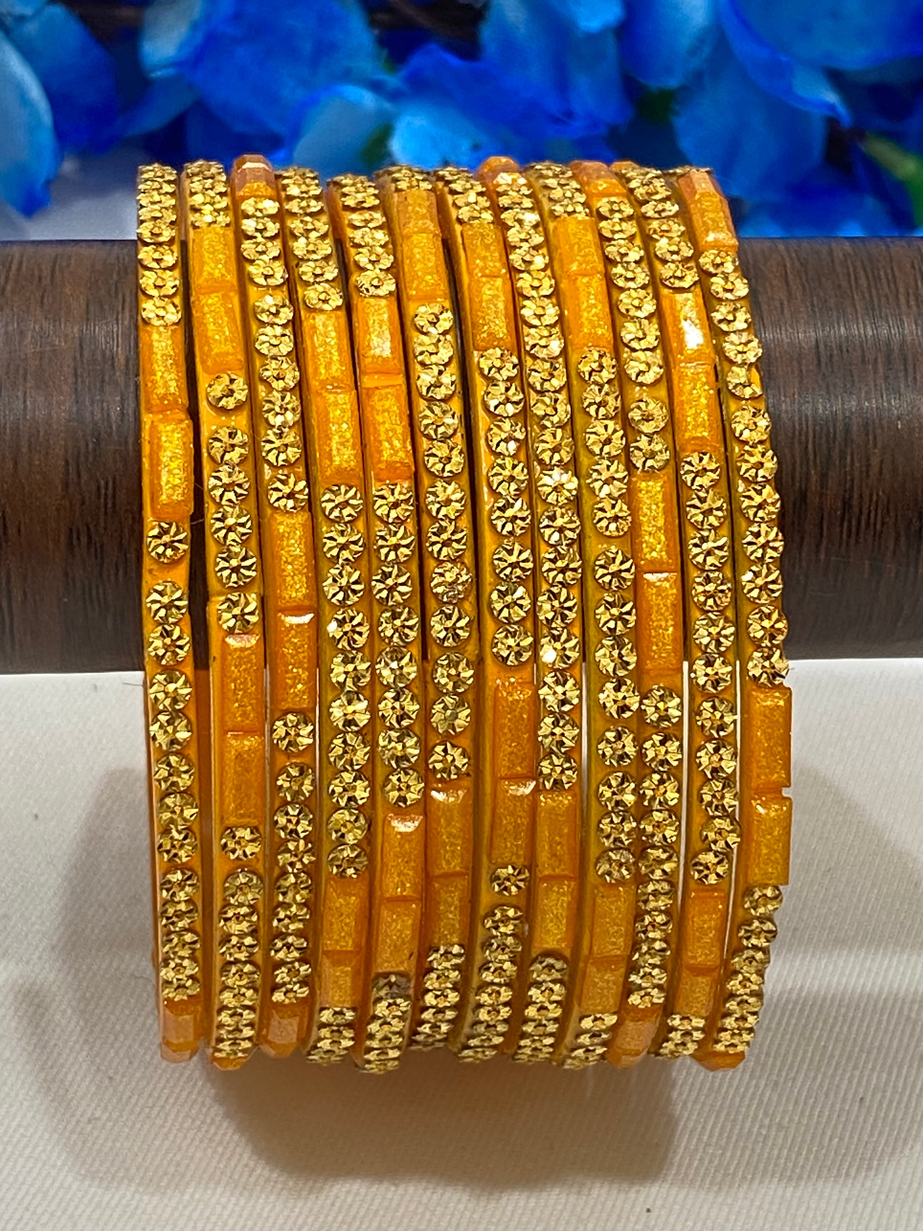 Stylish Orange Cutwork Stone-Embellished Glass Bangles for Women - Perfect for Parties, Weddings & Ethnic Fashion Accessories