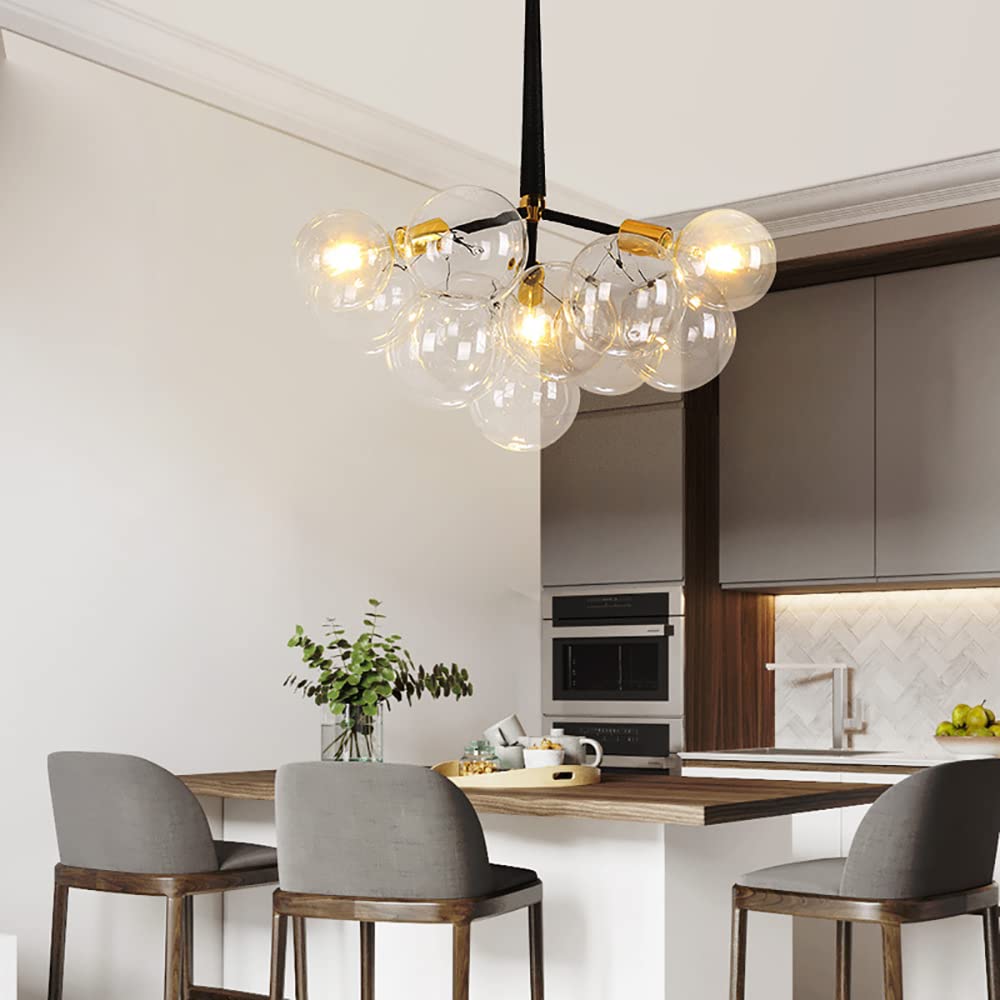 Modern Glass Globe Chandelier - Bubble Ball Pendant Light Fixture with 3 Lights for Bedroom, Living Room, Dining Room & Entrance | Elegant Ceiling Lighting for Home Decor
