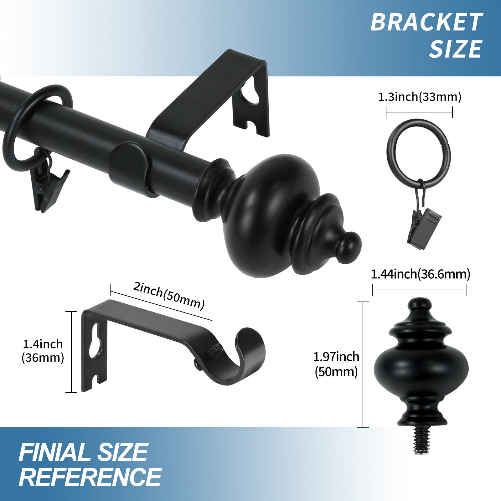 Urbanest Round Urn Adjustable Single Drapery Curtain Rod Set with Rings - 5/8 Inch Diameter - Perfect for Living Room, Bedroom & Window Decor