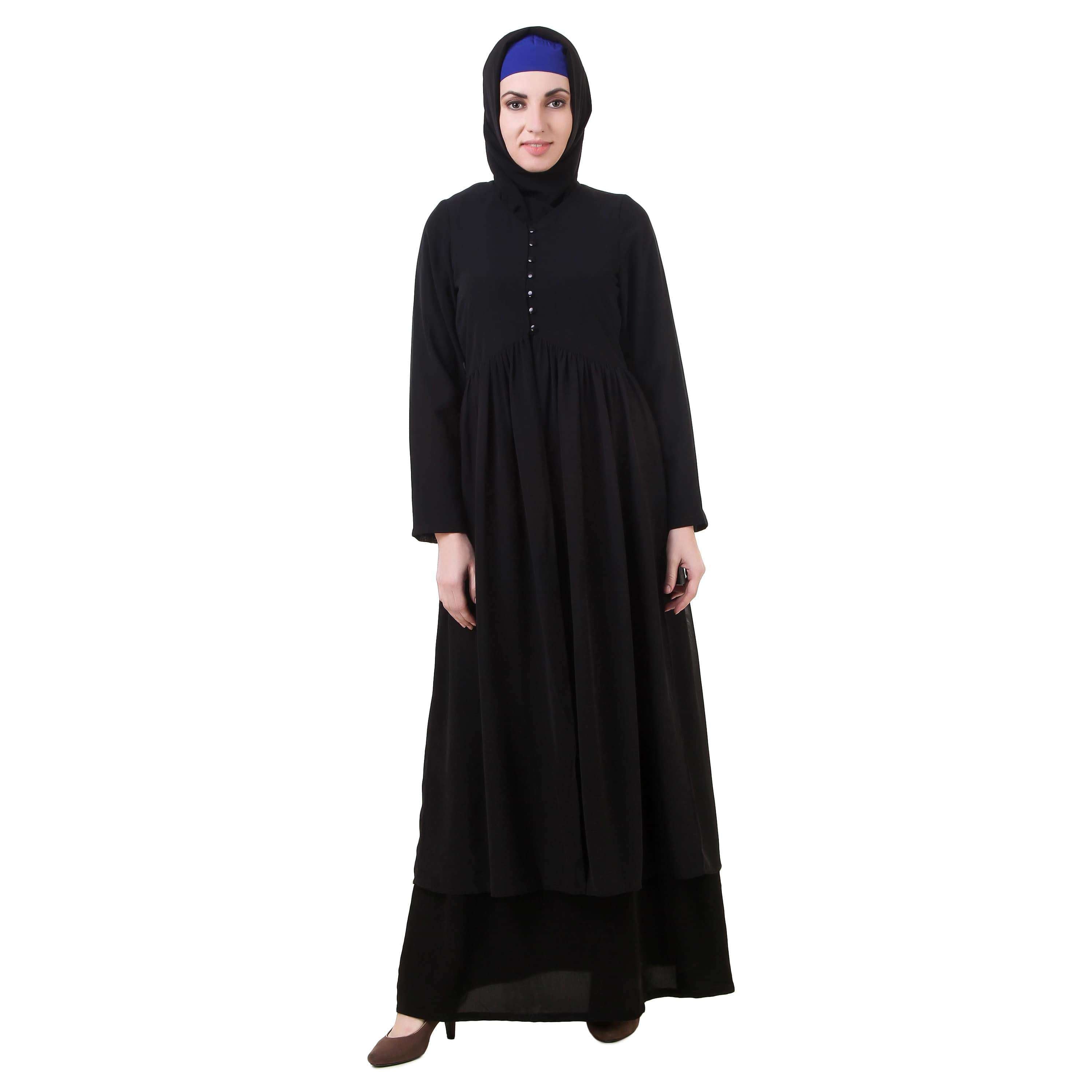 Elegant Black Nida and Georgette Abaya AY 710 - Modest Islamic Dress for Women, Perfect for Prayer, Special Occasions & Everyday Wear