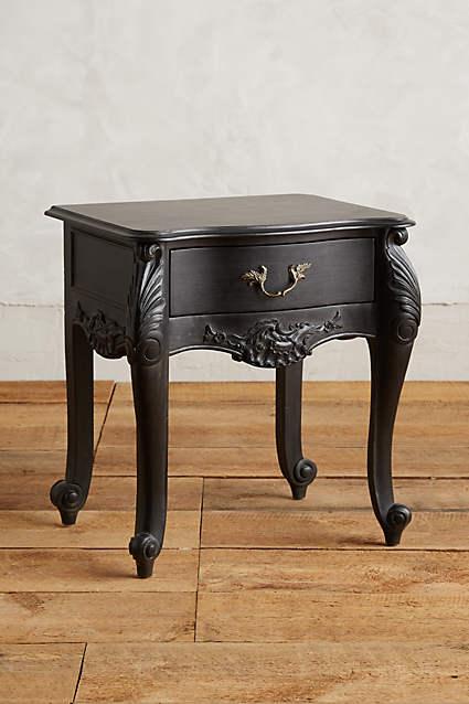 Hand Carved Wooden Black Menara Nightstand with Drawer - Elegant Bedside Table for Bedroom, Living Room & Office Storage