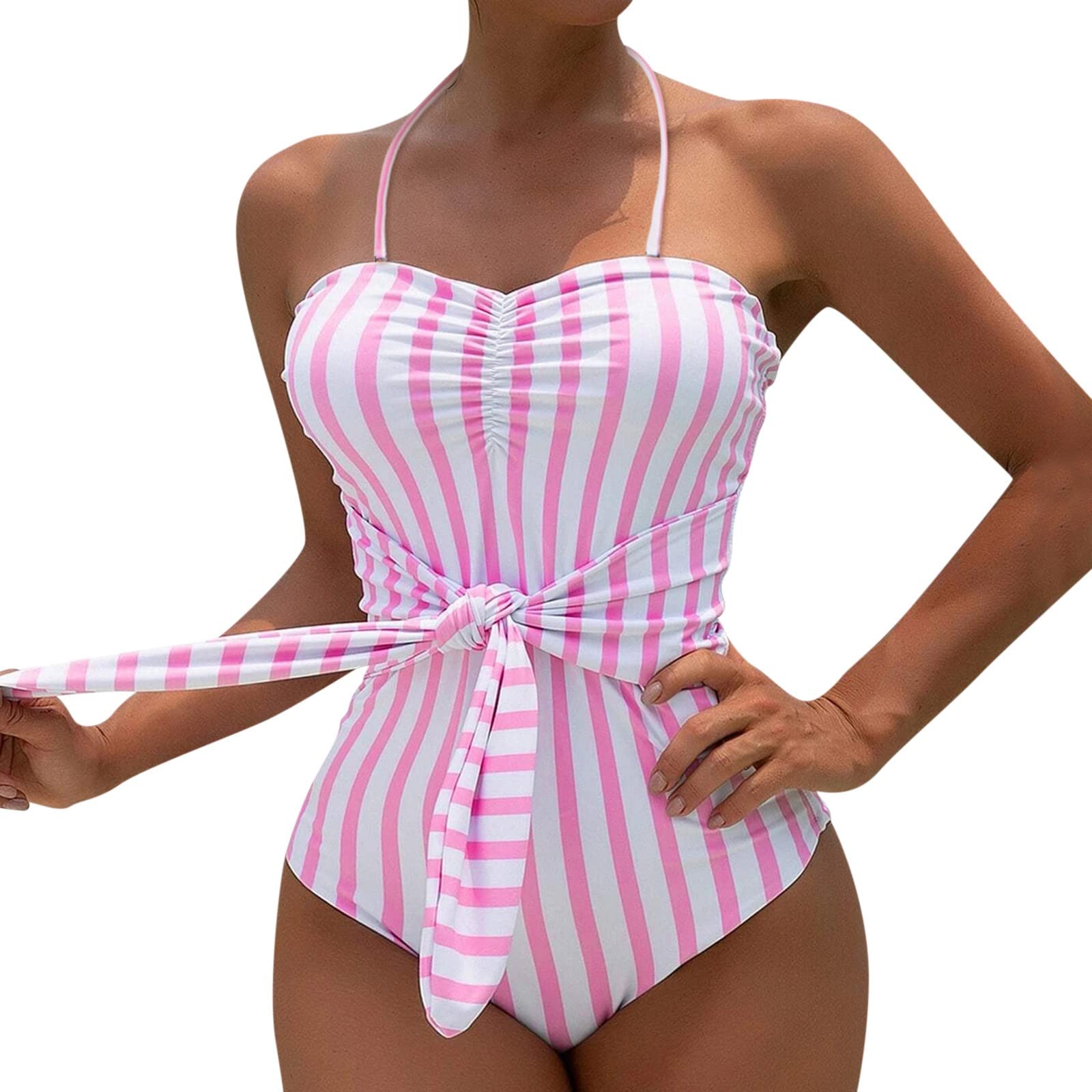 Women's High Waisted Monokini Swimsuit - Striped Sexy One Piece for Beach & Pool