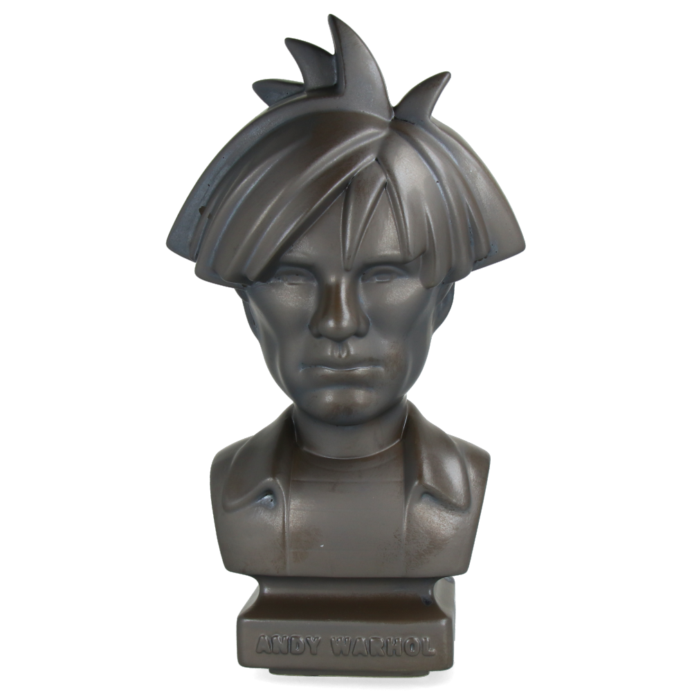 Andy Warhol Ceramic Bust Statue - 1980s Retro Ash Gold Finish - Pop Art Home Decor & Collector's Item for Living Room, Office, or Art Gallery Display