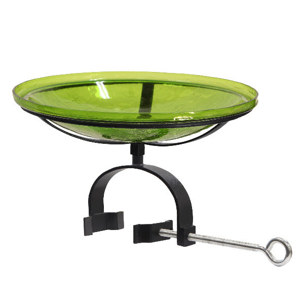 Fern Green Crackle Glass Birdbath Bowl for Garden Decor - Handmade Outdoor Bird Feeder with Crackled Texture, Perfect for Attracting Birds to Your Backyard or Patio