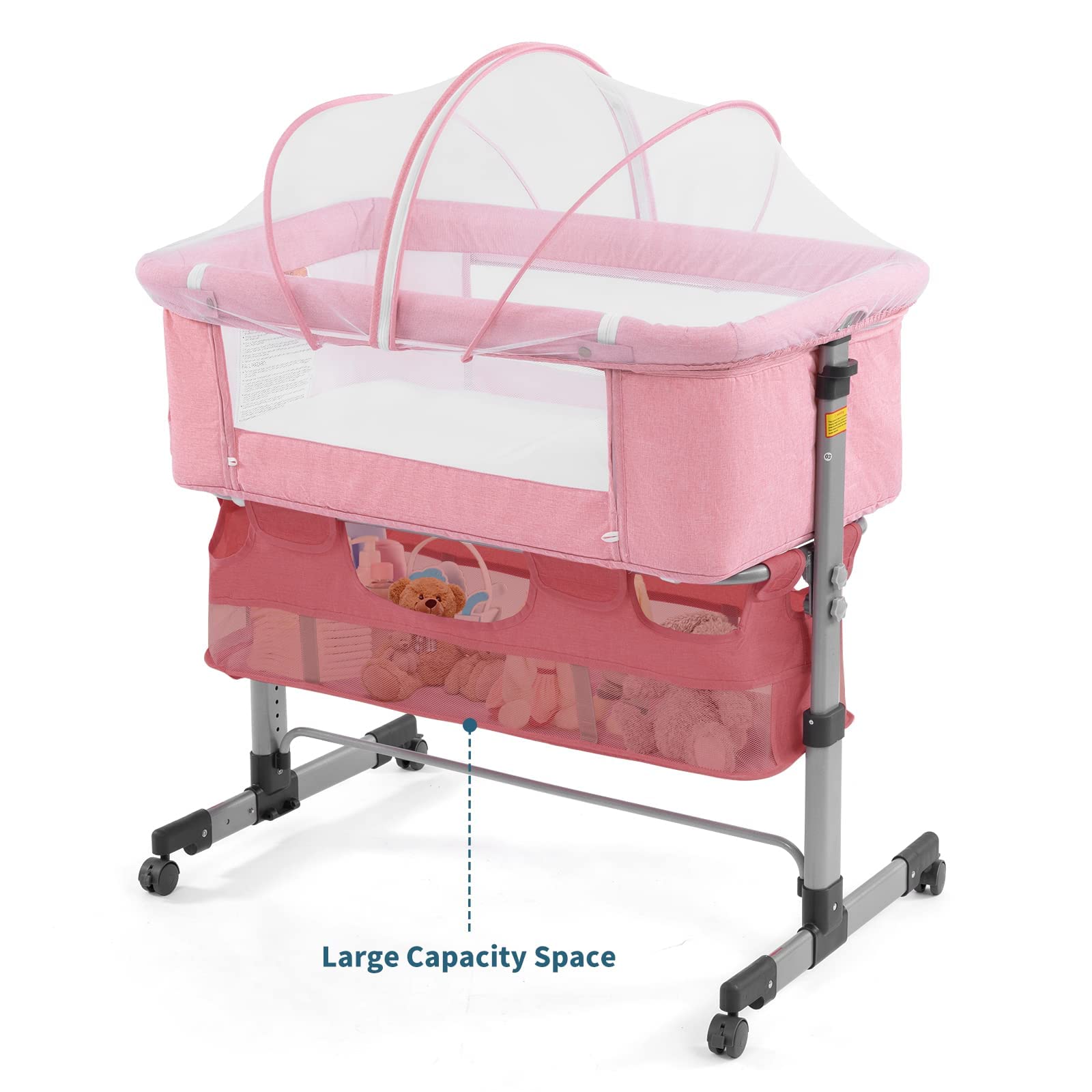 3 in 1 Portable Baby Travel Crib with Breathable Mesh & Adjustable Height - Detachable Mosquito Net & Mattress Included - Perfect for Infants, Toddlers & Newborns (Pink) | Ideal for Home, Travel, Camping & Outdoor Use