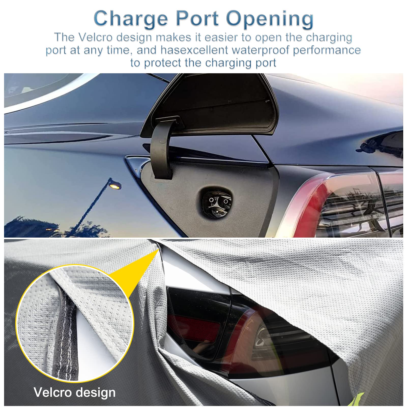 Tesla Model Y Full Car Cover with Charge Port Opening - Waterproof, All-Weather Heavy Duty Protection - Snowproof & Windproof Outdoor Car Cover with Door Zipper & Storage Bag - Perfect for Winter, Travel & Long-Term Parking Protection