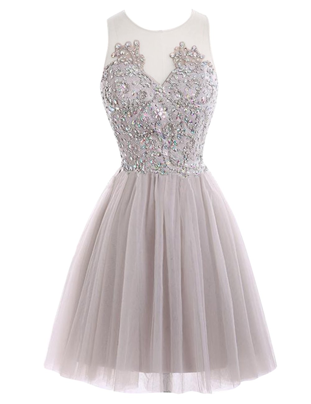 JAEDEN Short Lace Homecoming Dress - Elegant Tulle Prom Party Gown with Sheer Back | Sleeveless Cocktail Dress for Formal Events, Dances & Special Occasions