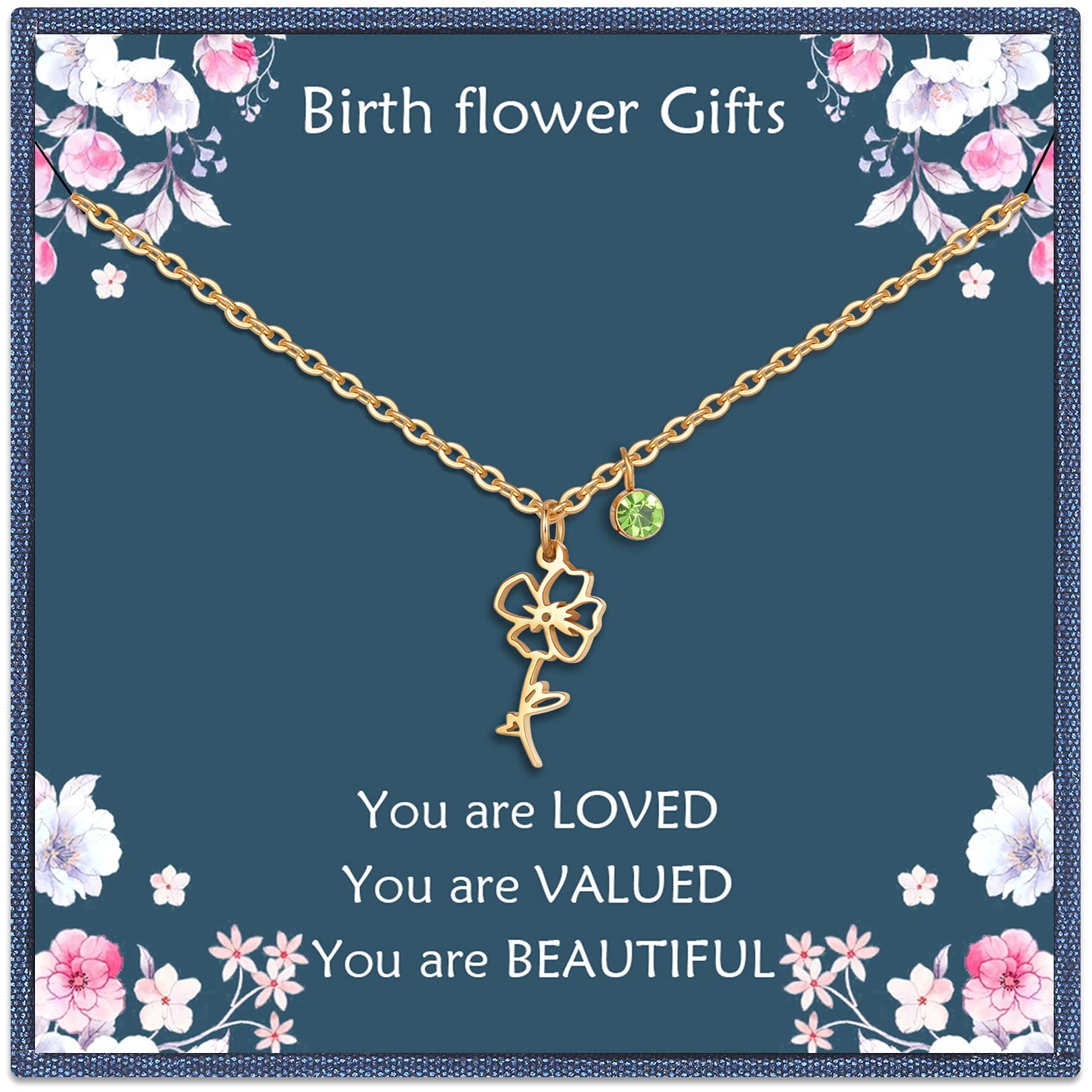 14K Gold Plated Birth Flower Necklace - Personalized Birthday Gift for Women, Mom & Friends | Floral Birthstone Pendant with Wildflower Design | Perfect for Mother's Day, Anniversaries & Special Occasions