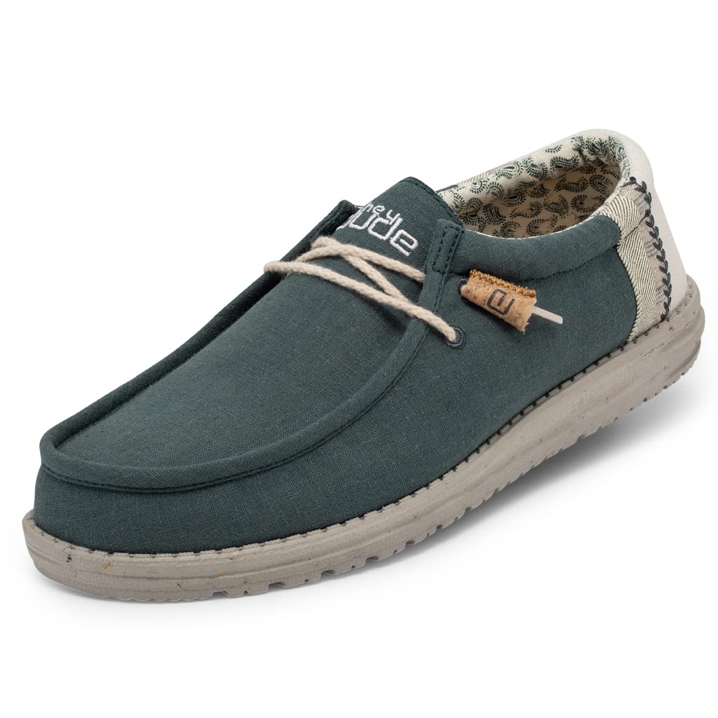 Hey Dude Men's Wally Linen Natural Teal Size 10 | Comfortable Casual Shoes for Men | Breathable Lace-Up Loafers | Lightweight Walking Shoes | Perfect for Work, Travel & Everyday Wear