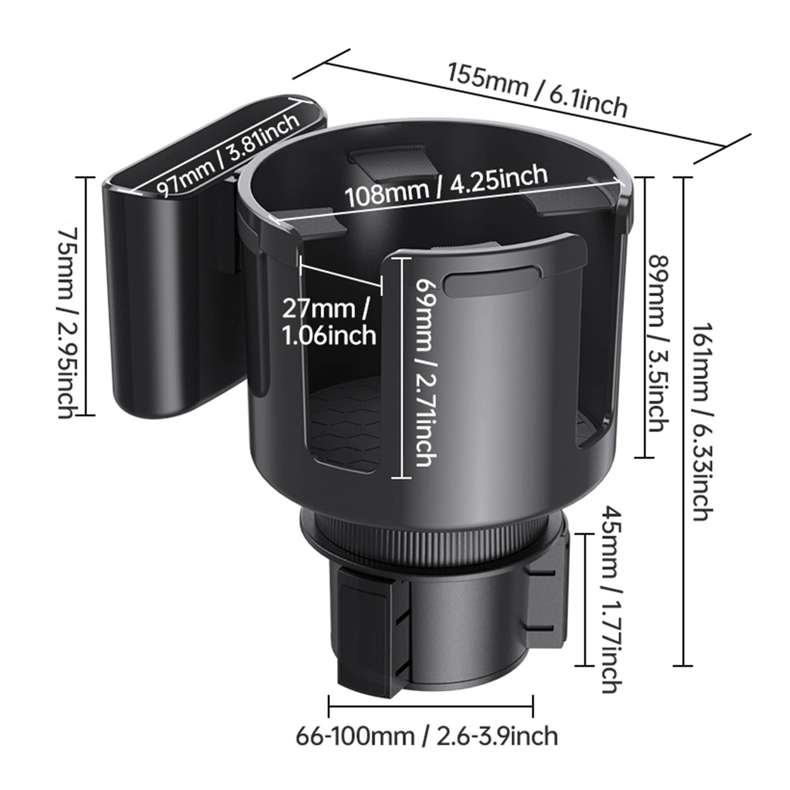 Car Cup Holder Expander with Phone Mount - Compatible with Yeti, Stanley, Hydro Flask, Nalgene 32oz/40oz/46oz - Fits Large Mugs & Wide Bottles (2.5