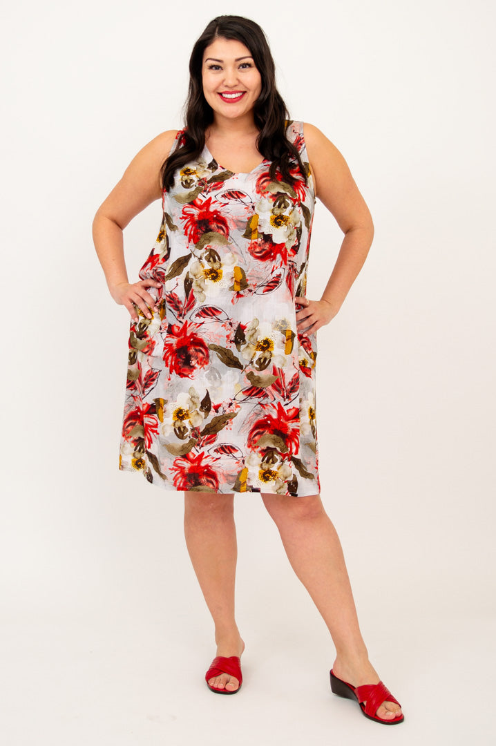 Felicia Floral Youth Dress - Linen Bamboo Blend Summer Dress for Women - Perfect for Beach Vacations, Garden Parties & Casual Outings