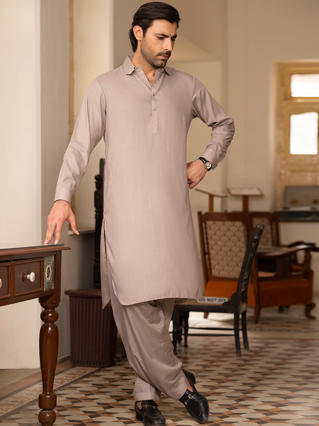 Stylish Light Brown Shalwar Kameez for Men - Premium Pakistani Traditional Outfit by Almirah - Perfect for Weddings, Eid & Cultural Events