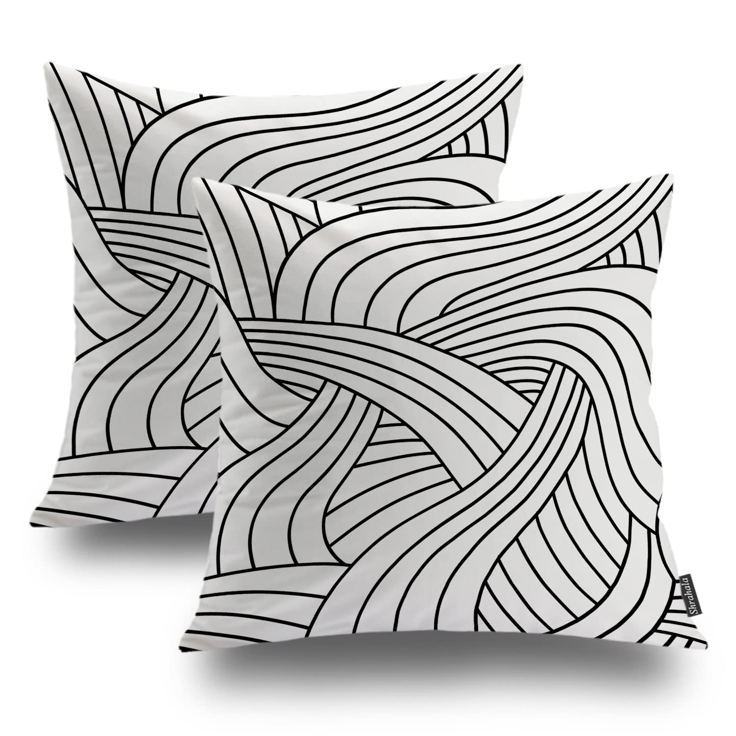 Shrahala Art Deco Black and White Pillow Covers Set of 2 - 20x20 Inch Square Decorative Cushion Covers for Sofa, Bedroom & Car - Modern Geometric Wallpaper Pattern Throw Pillows | Perfect for Home Decor, Living Room Accents & Cozy Interior Styling