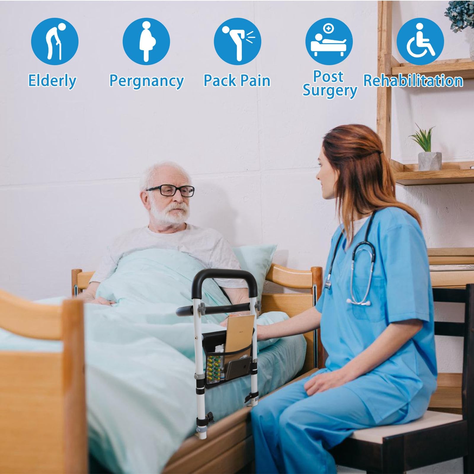 **Elderly Bed Safety Rails - Adjustable Bed Assist Rail for Seniors & Adults - Helps with Getting In & Out of Bed Easier - Ideal for Home Care & Hospital Use**
