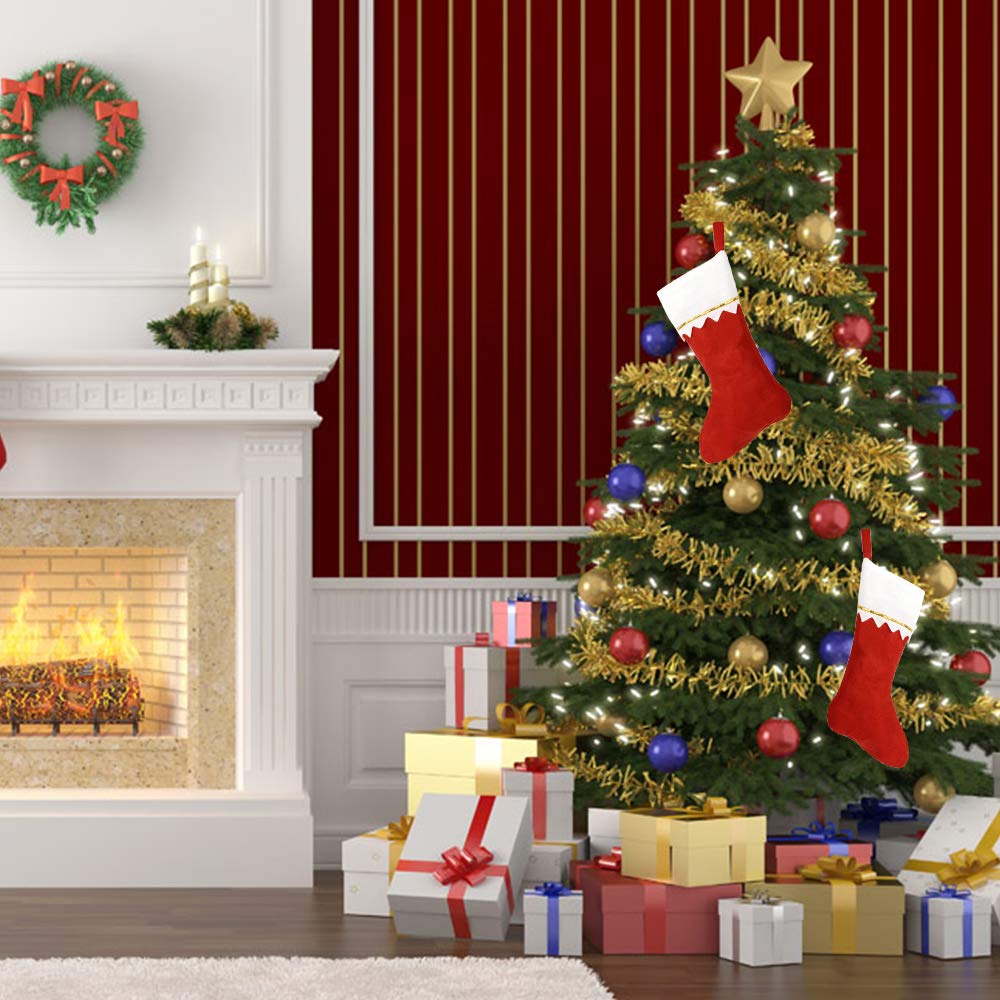 Large Red and White Christmas Stockings - 5 Pack DIY Non-Woven Holiday Stocking Kits for Fireplace, Tree Decor | Personalized Xmas Party Decorations | Perfect for Home, Office, and Gift Exchanges