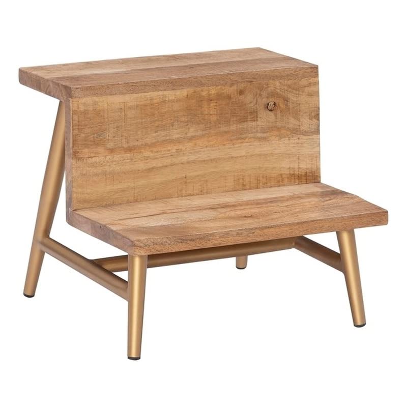 Linon Julian Wood and Iron Bed Step Stool in Gold - Sturdy Ladder Step Stool for Bedroom, Kitchen, Library | Rustic Home Decor Accent