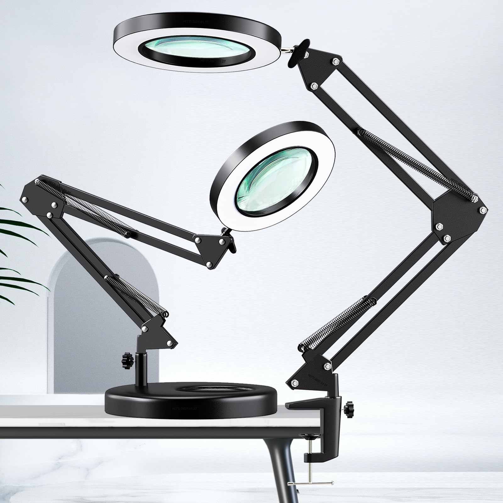 HITTI 10X Magnifying Glass with Light - 1800 Lumens Dimmable LED Desk Lamp, 3 Color Modes, 4.2