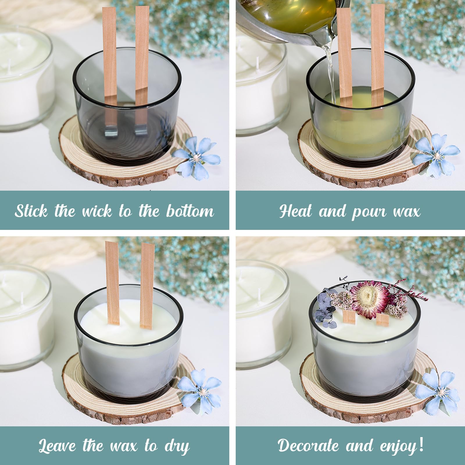 16oz 3 Wick Candle Jars 6 Pack - Large Empty Gray Glass Candle Making Containers with Bamboo Lids, DIY Candle Supplies Kit with Stickers & Labels - Dishwasher Safe - Perfect for Home Decor, Wedding Favors & Gift Packaging
