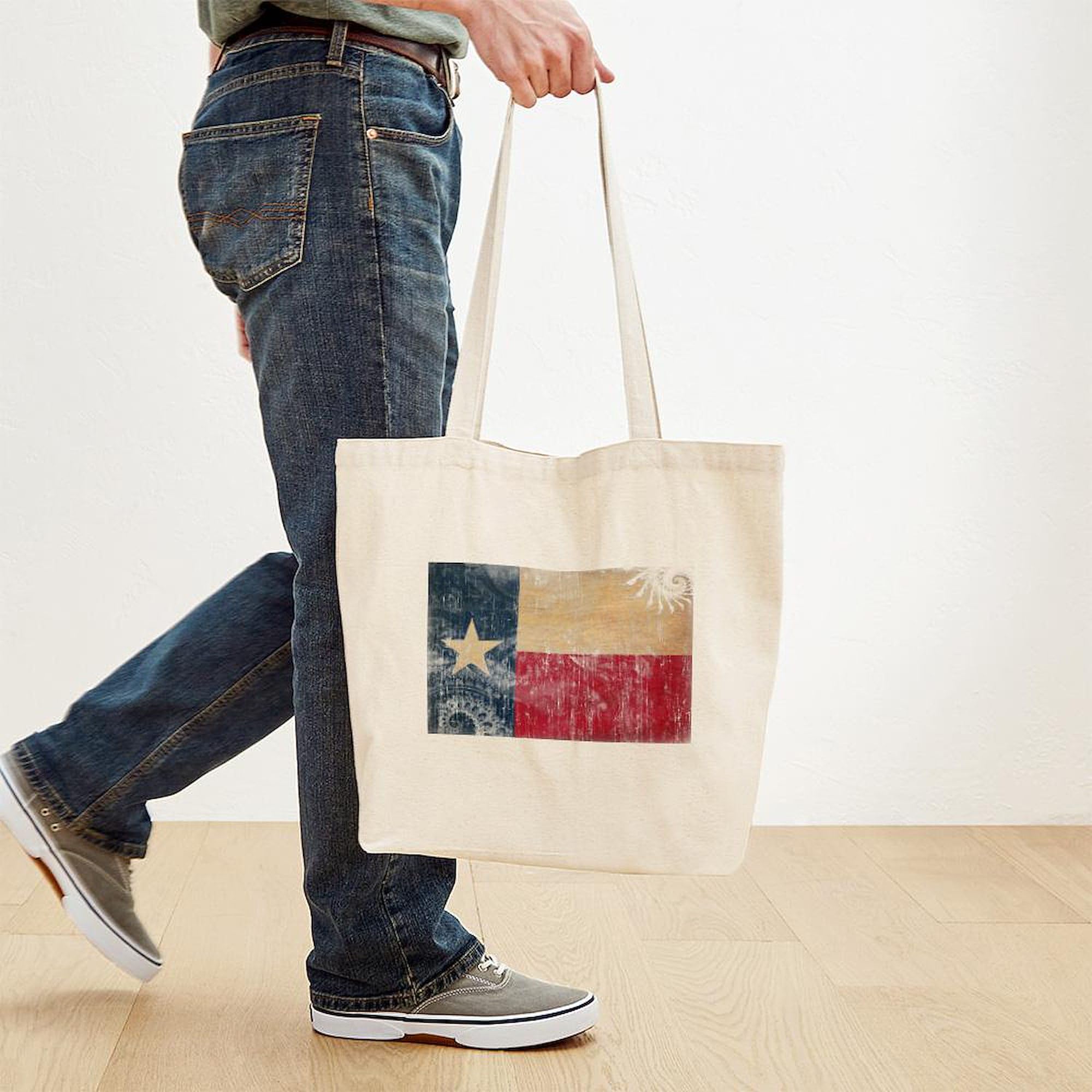 Texas Flag Tote Bag - Natural Canvas Reusable Shopping Bag for Groceries, Beach & Travel | Eco-Friendly Cotton Carryall with Lone Star State Design