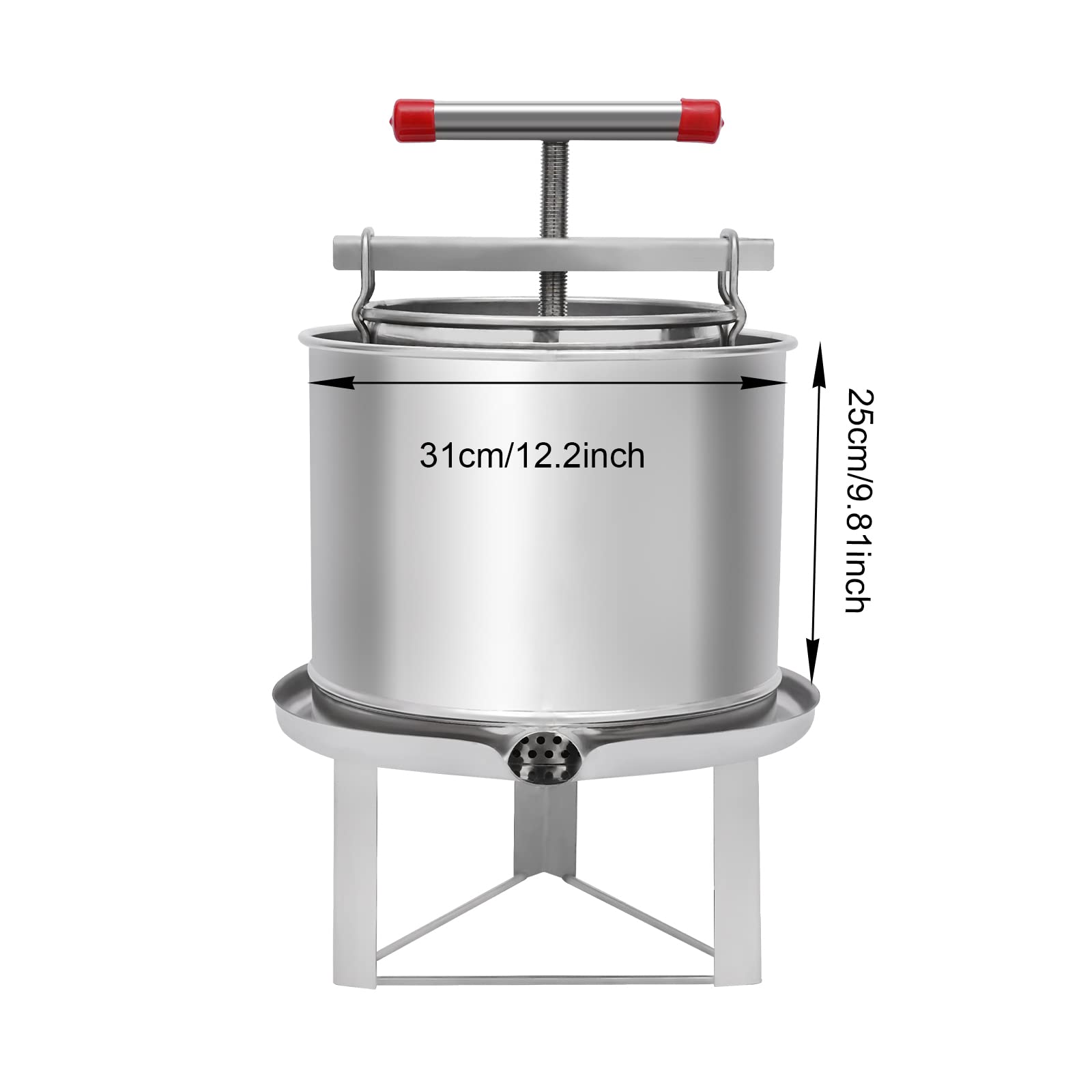 12.6L/3.32Gal Stainless Steel Fruit Wine Press - Manual Apple Cider Press for Juice Making, Perfect for Apples, Grapes, Berries, Vegetables, Honey & Olive Oil - Ideal for Home Brewing, Winemaking & DIY Kitchen Projects