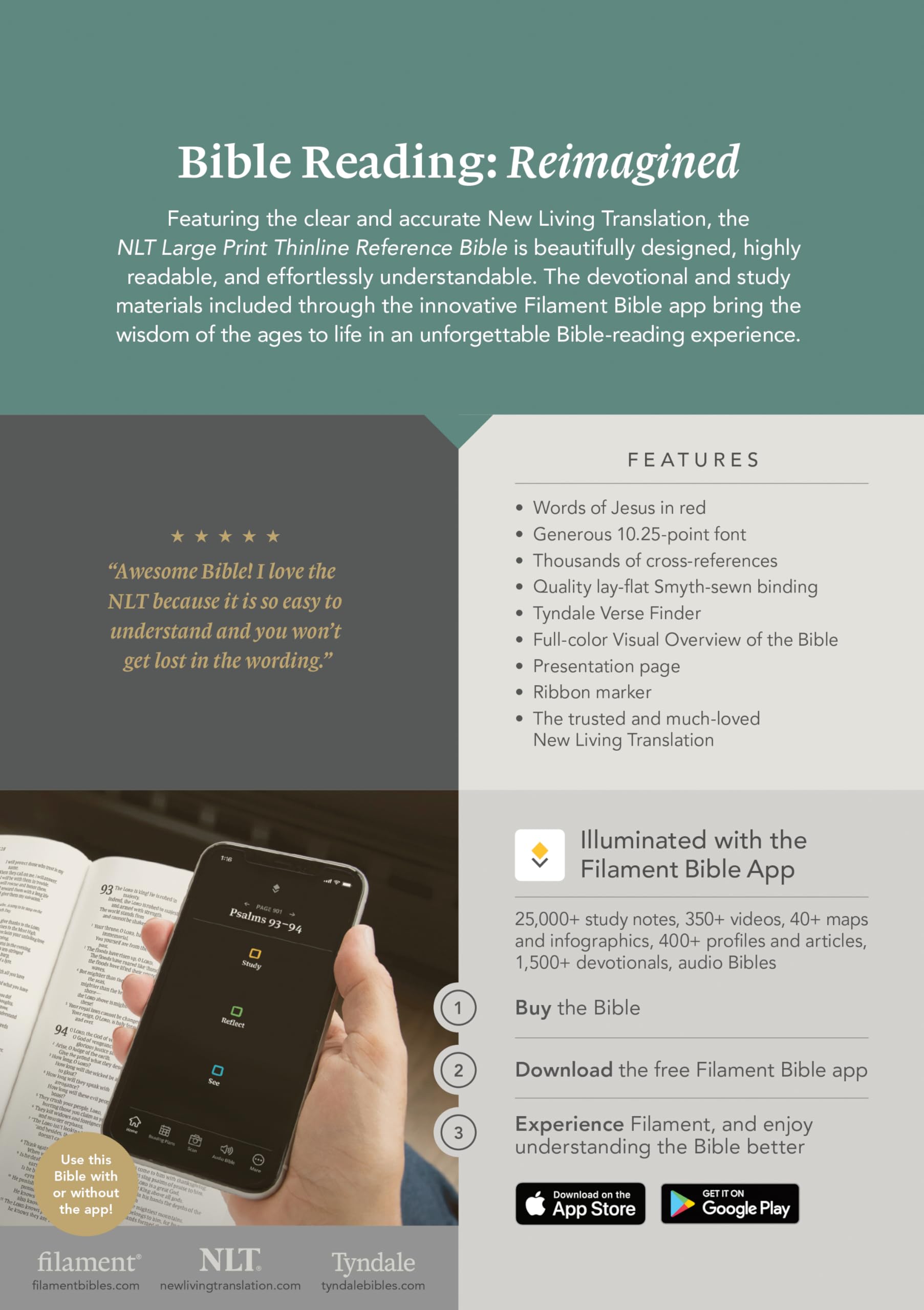 Large Print Thinline Bible - LeatherLike Aurora Cranberry | Free Bible App for Devotionals & Worship Music | Perfect for Church & Bible Study