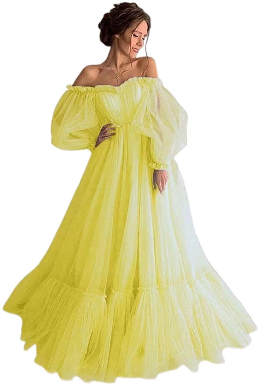 Asulla Long Puffy Sleeve Tulle Prom Dress - Off Shoulder Vintage Evening Gown for Women | Wedding, Party, Homecoming, Quinceañera, Formal Events