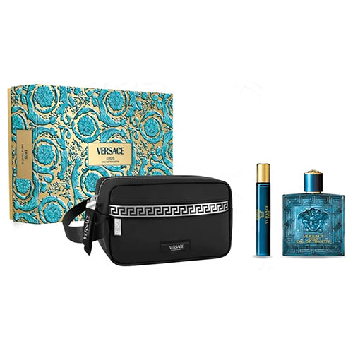 Versace Eros Men's Cologne Gift Set - 3 Piece Fragrance Collection with Eau de Toilette, After Shave & Deodorant | Luxury Scent for Date Night, Special Occasions & Gifts