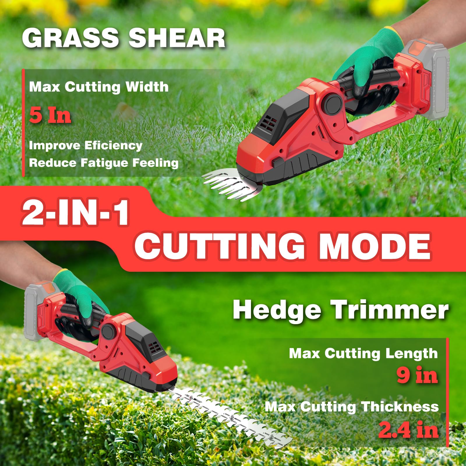 Milwaukee M18 Cordless Hedge Trimmer (Battery Not Included) - 2200RPM 2-in-1 Electric Shrub & Grass Cutter - Lightweight Handheld Trimmer for Gardening, Lawn Care, Yard Maintenance & Landscaping