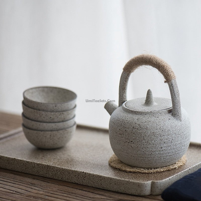 Authentic Japanese White Clay Wabi Sabi Tea Set - Handcrafted Ceramic Matcha Bowl & Teapot Set for Zen Tea Ceremony, Home Decor & Mindful Tea Drinking