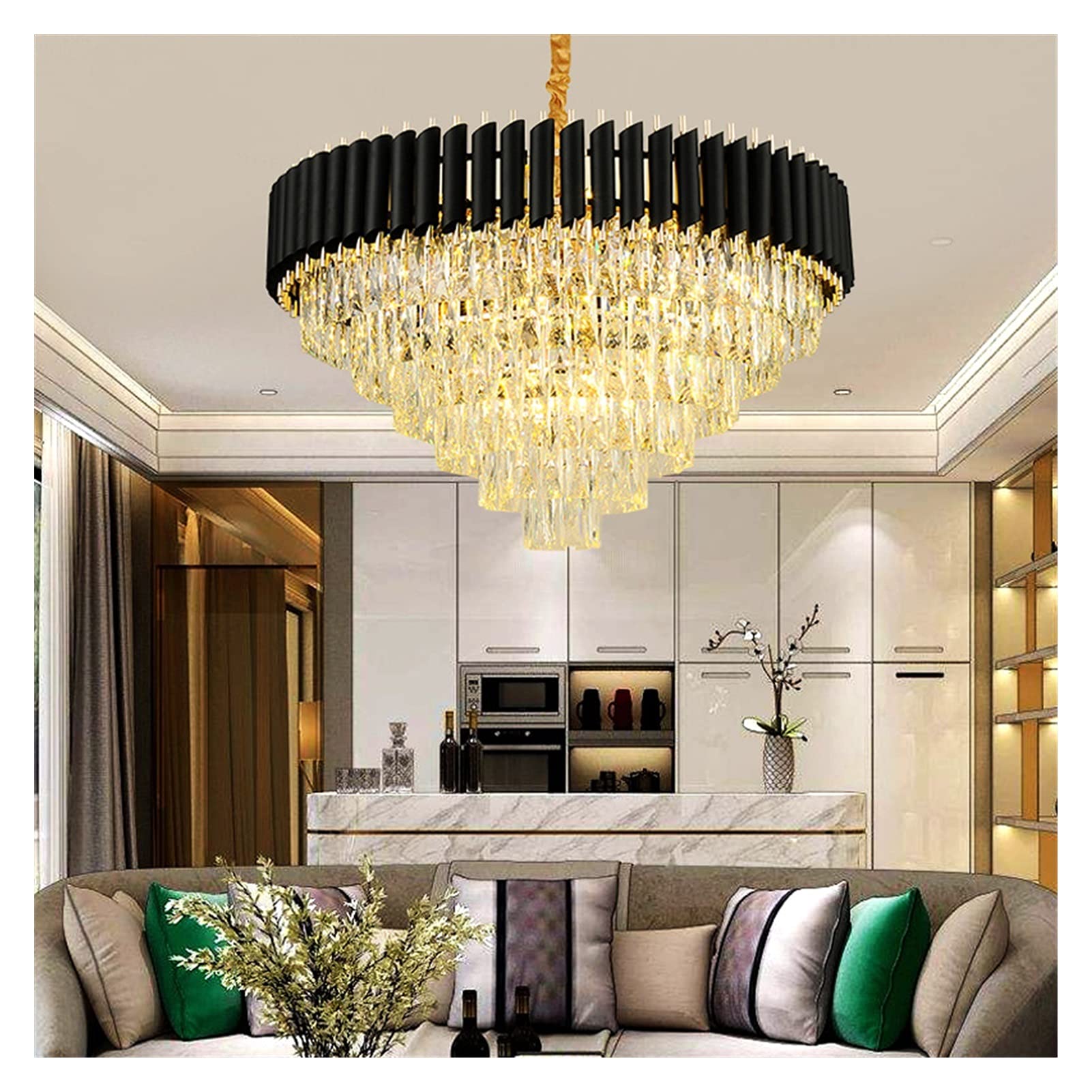 Modern LED Chandelier - Black Crystal Ceiling Light Fixture with K9 Crystals, Energy Efficient LED Pendant Lighting for Living Room, Dining Room & Bedroom | Elegant Home Decor & Luxury Interior Lighting