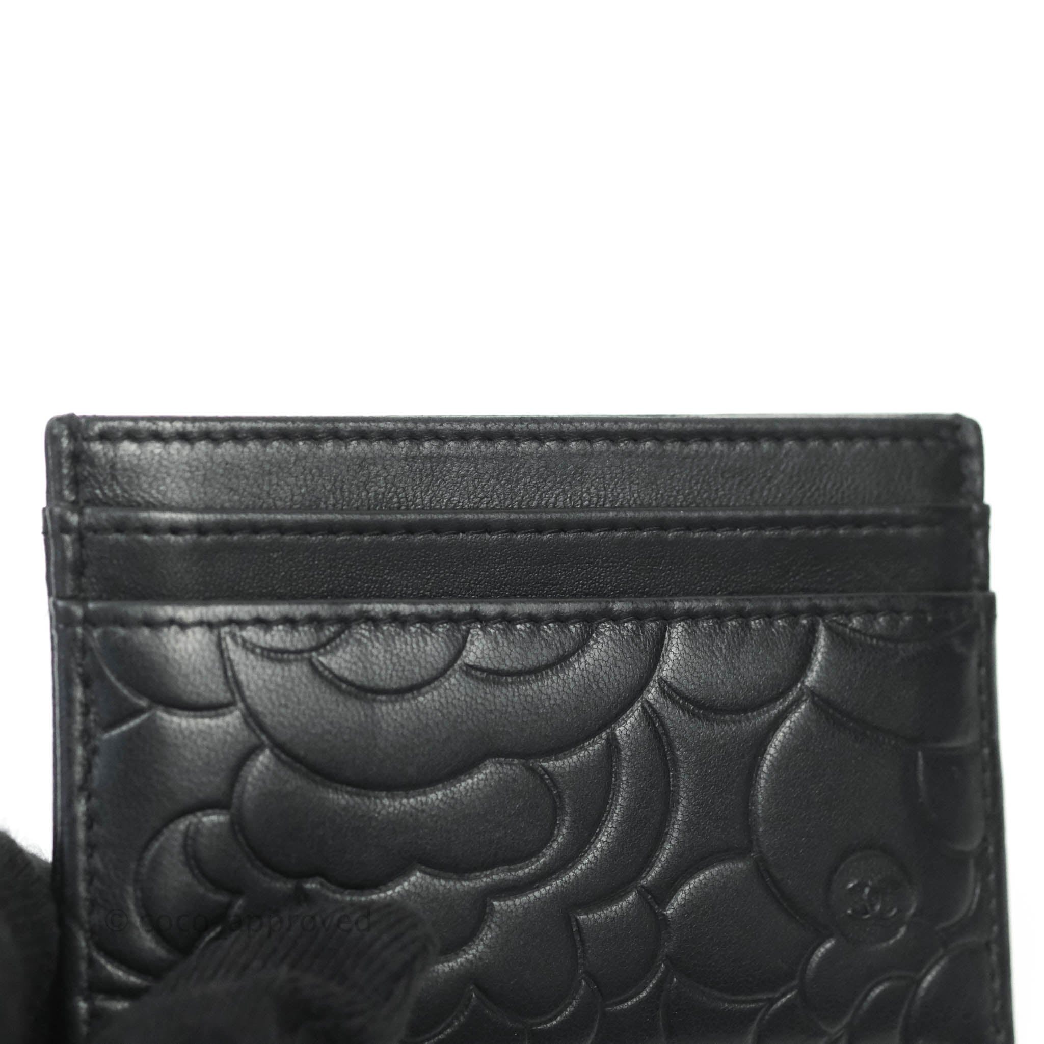 Chanel Classic Camellia Embossed Lambskin Card Holder with Silver Hardware - Luxury Women's Wallet for Everyday Use & Gift Giving