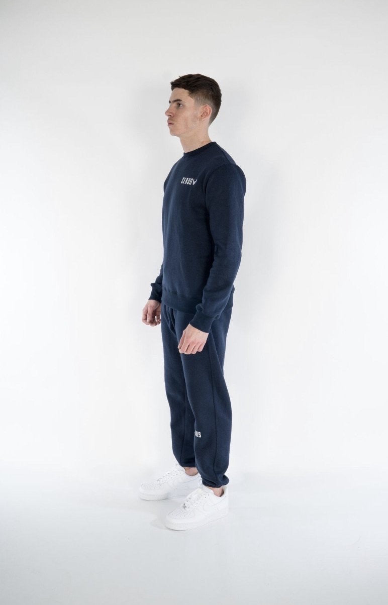 Cerus Navy Legacy Crew Neck Sweatshirt for Men - Comfortable Cotton Pullover Hoodie - Perfect for Casual Wear, Gym, and Outdoor Activities