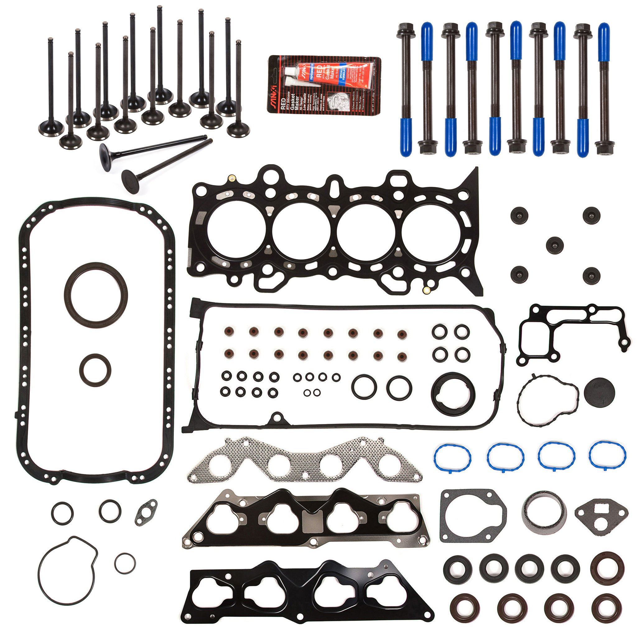 Evergreen FSHBIEV4034C Full Gasket Set with Head Bolts & Valves - Compatible with 01-05 Honda Civic VTEC EX HX SI 1.7L D17A2 D17A6 Engines - Perfect for Engine Rebuilds & Valve Cover Repairs