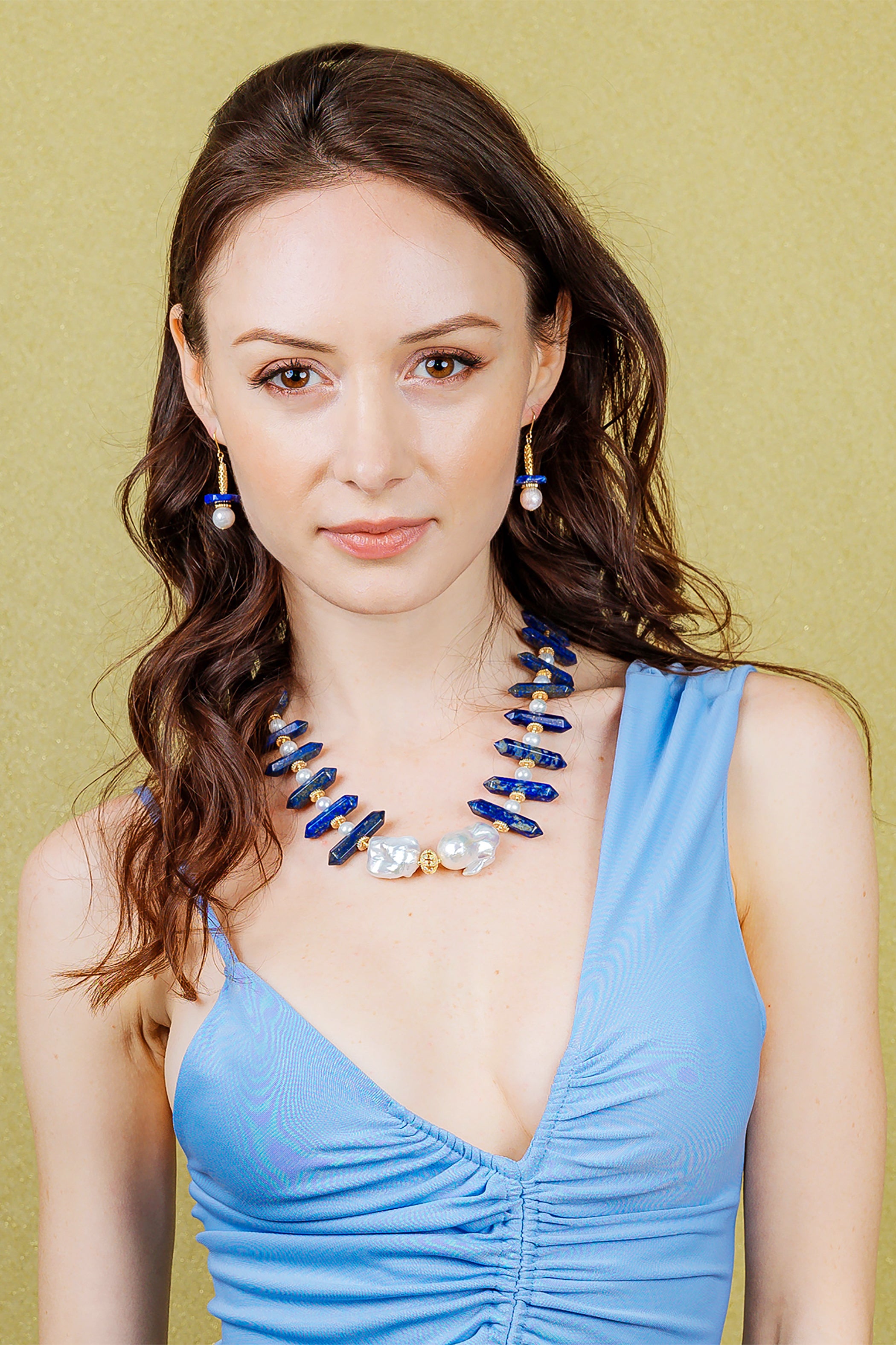 Lapis Lazuli Hexagon Stud Earrings with Freshwater Pearls - Dainty Bohemian Jewelry for Women, Gift for Her, Perfect for Weddings & Date Nights