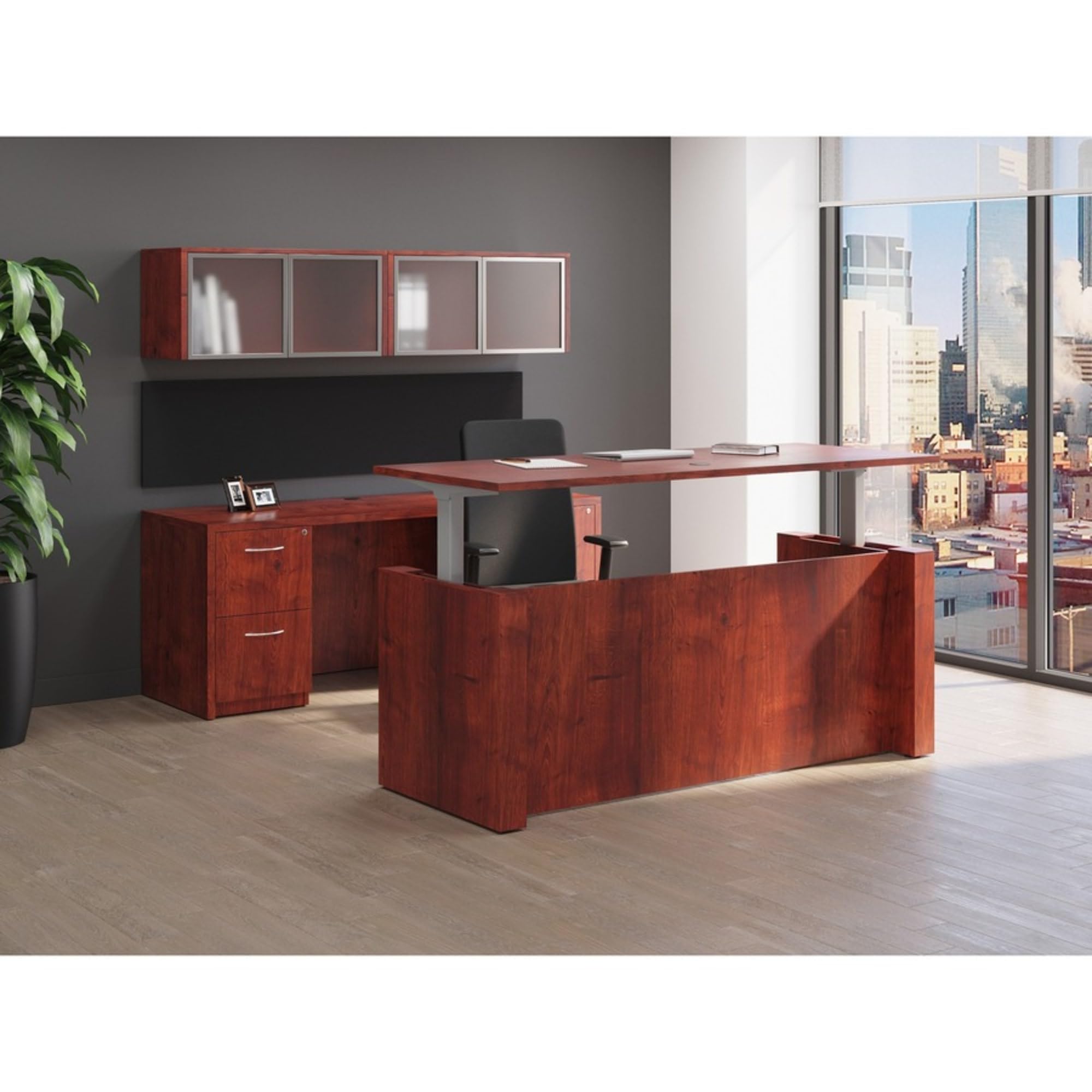 Lorell LLR99785 Cherry Laminate Bookcase - 5-Tier Wooden Bookshelf for Home Office, Library & Dorm Organization - Stylish Storage Solution for Books, Decor & Essentials