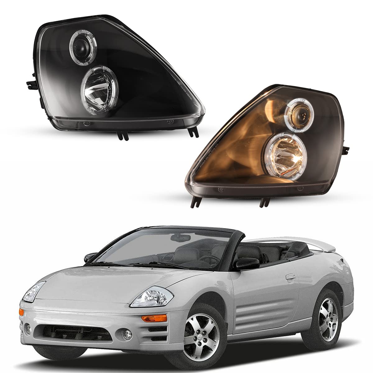 Nixon Offroad LED Headlights Assembly for Mitsubishi Eclipse 2000-2005 - High/Low Beam Projector Headlights with DRL & Turn Signal - 1 Pair Matte Black Housing & Clear Lens - Perfect for Night Driving & Off-Road Adventures