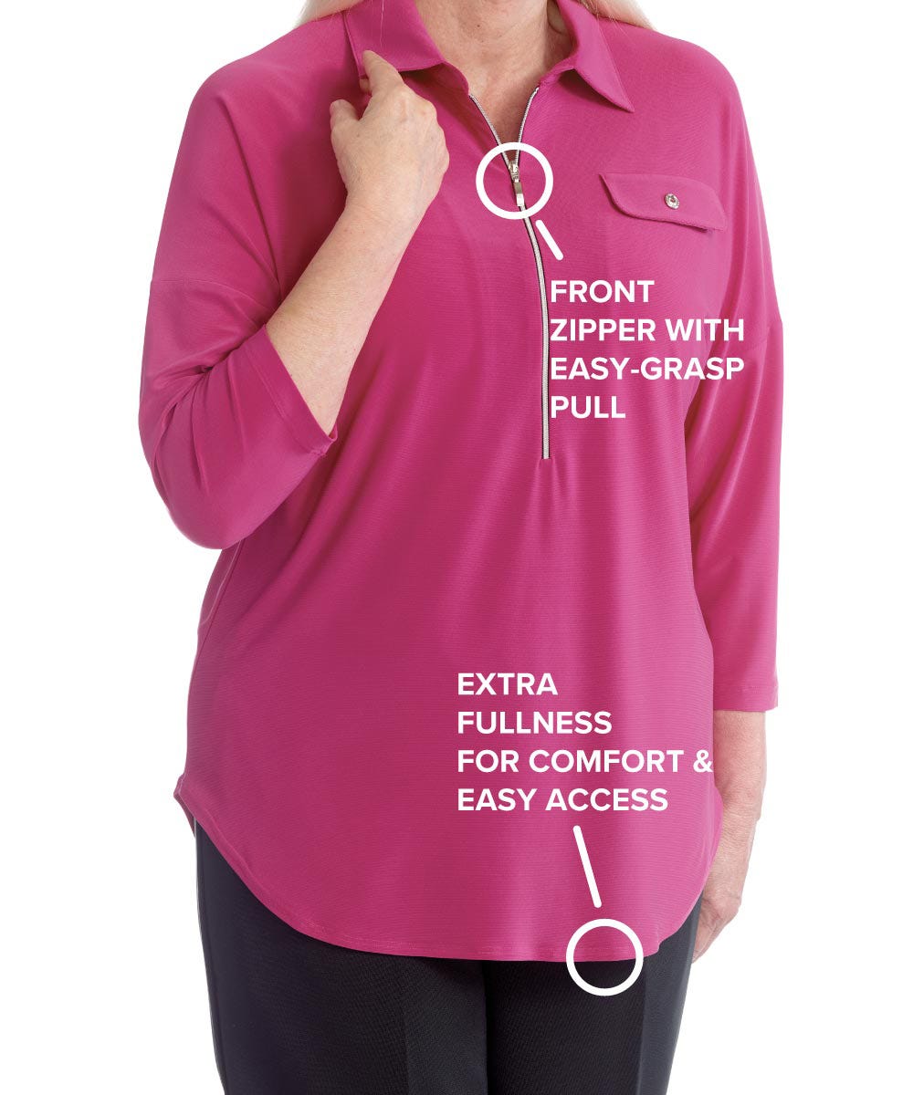 Women's Easy Zip Front Top for Independent Dressing - Comfortable Pullover Shirt for Seniors & Disabled Adults - Perfect for Arthritis & Limited Mobility (Home Care, Assisted Living, Physical Therapy)