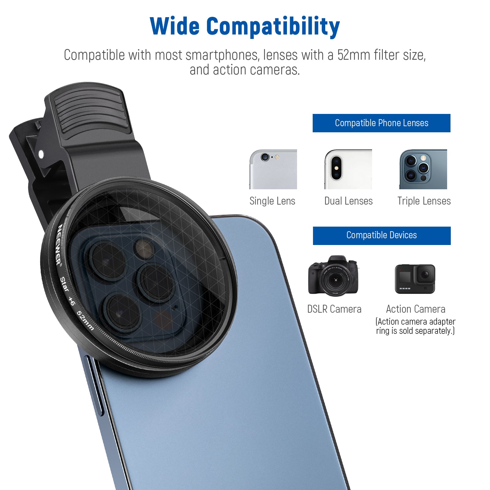 NEEWER Clip-On Camera Lens Filters Kit for iPhone, Android Smartphones & DSLR Cameras - Enhance Photos & Videos for Social Media, Vlogging, and Professional Photography