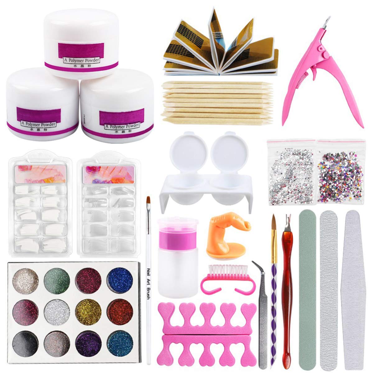 Eurobuy Professional Nail Art Kit - 48PCS DIY Manicure & Pedicure Tools Set with False Nails, Glitter Powder, Rhinestones, Tweezers, Nail Brushes & Files - Perfect for Salon, Home Use & Nail Art Practice (Great Gift for Girls & Beginners)