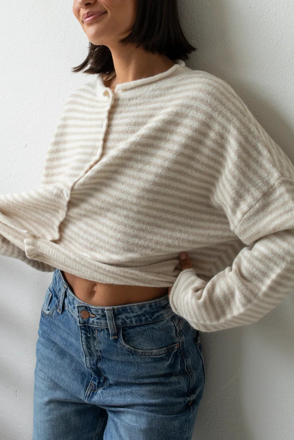 Soft Cream & White Striped Cardigan for Women - Cozy Knit Sweater for Fall & Winter | Perfect for Casual Outfits, Office Wear & Layering
