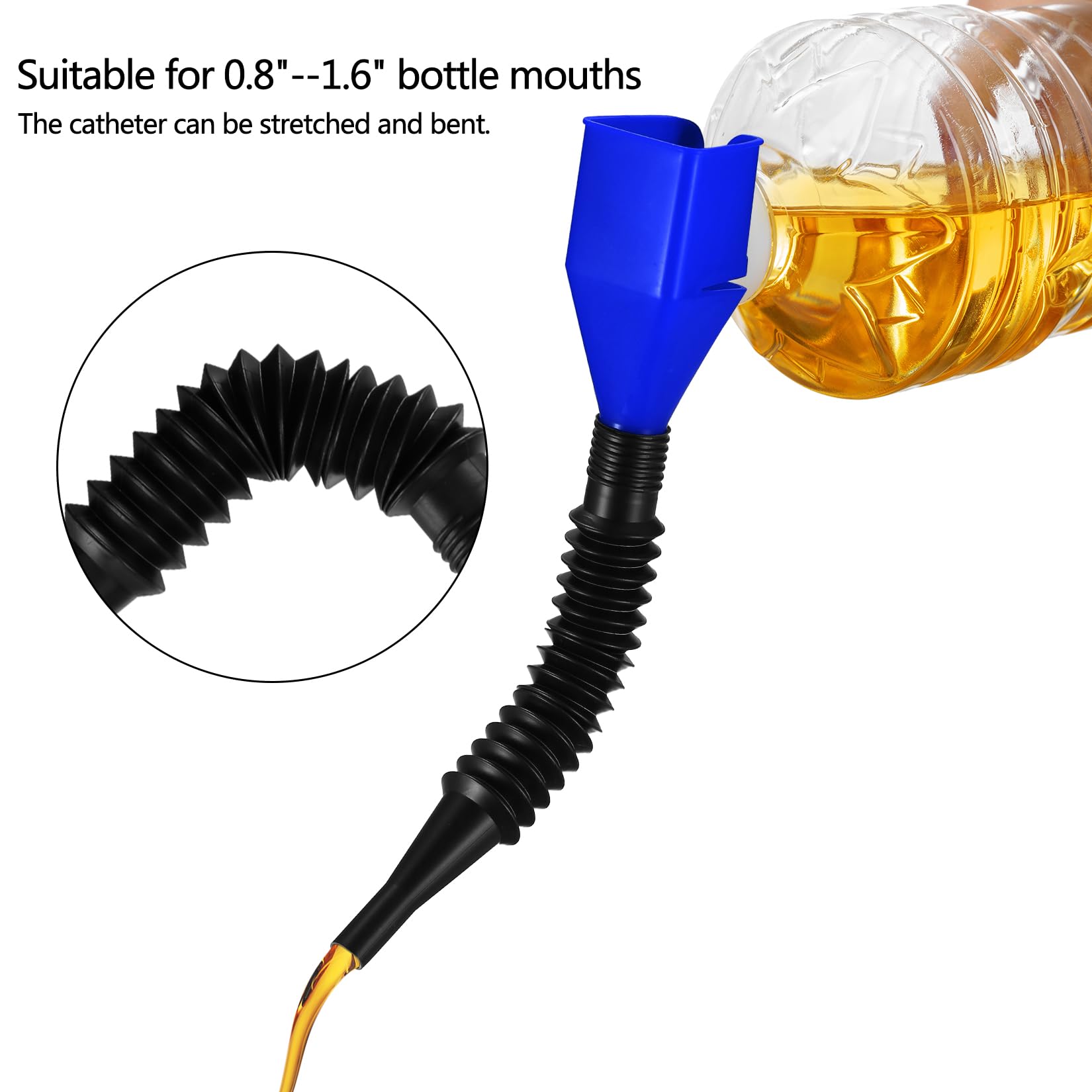 8-Piece Snap Funnel Set with Extendable Flexible Spout - Universal Car Oil Drain Tool for Motorcycle, Petrol, Diesel, Water - Durable Plastic Funnel in 4 Colors - Perfect for DIY Auto Maintenance & Fluid Transfer